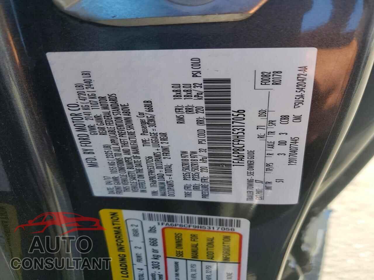 FORD MUSTANG 2017 - 1FA6P8CF9H5317056
