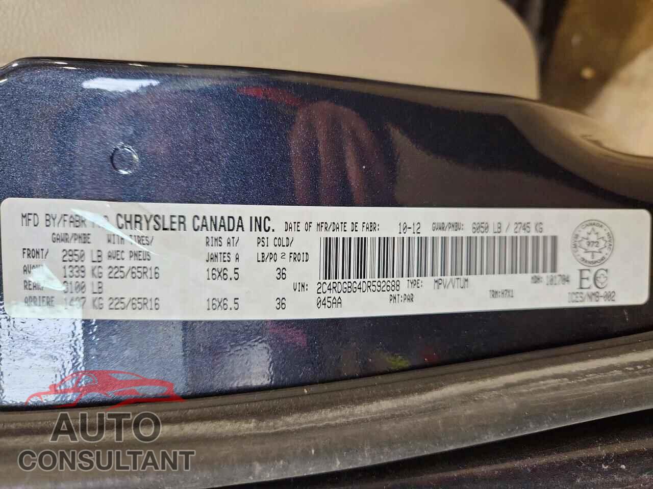 DODGE CARAVAN 2013 - 2C4RDGBG4DR592688