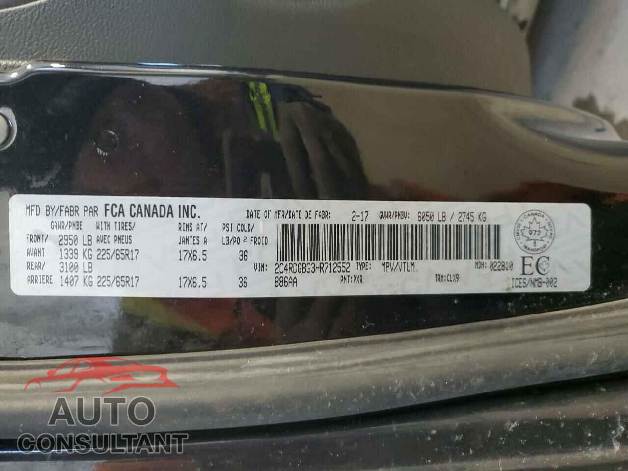 DODGE CARAVAN 2017 - 2C4RDGBG3HR712552