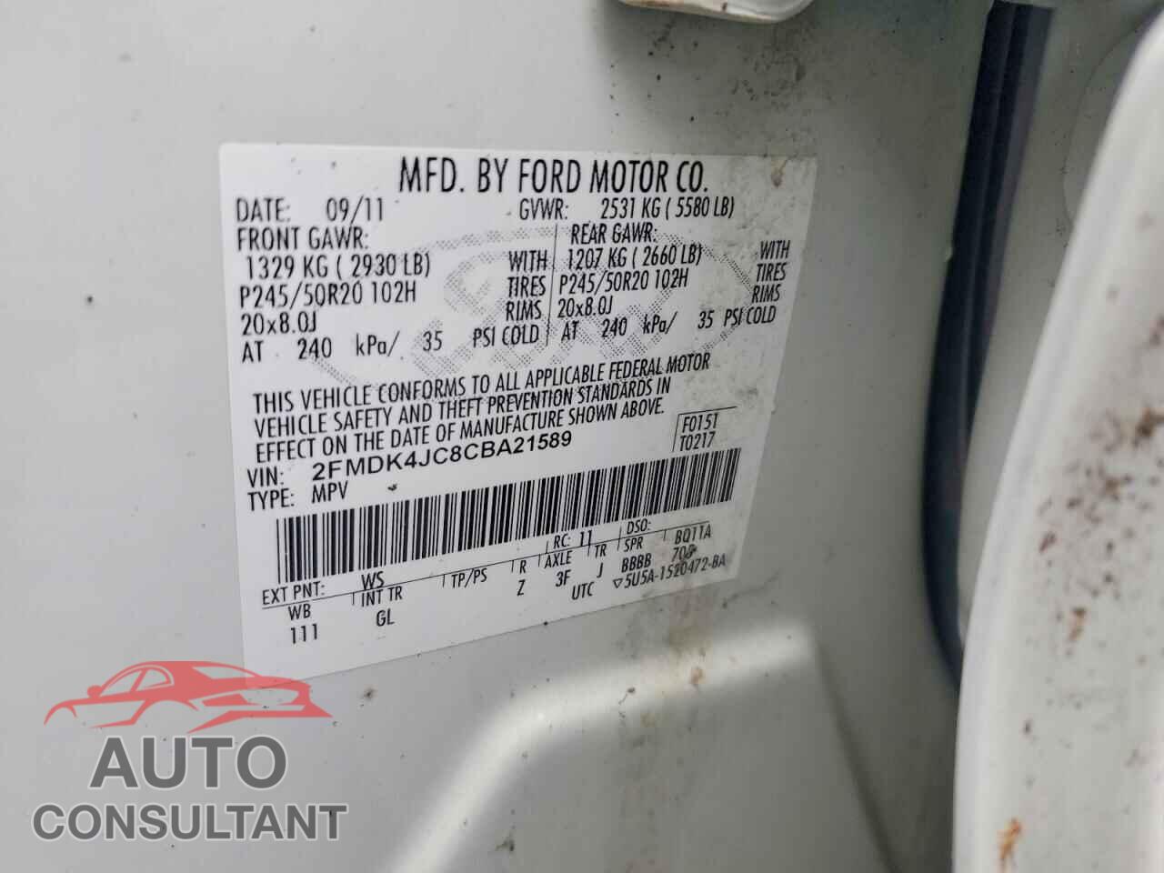 FORD EDGE 2012 - 2FMDK4JC8CBA21589