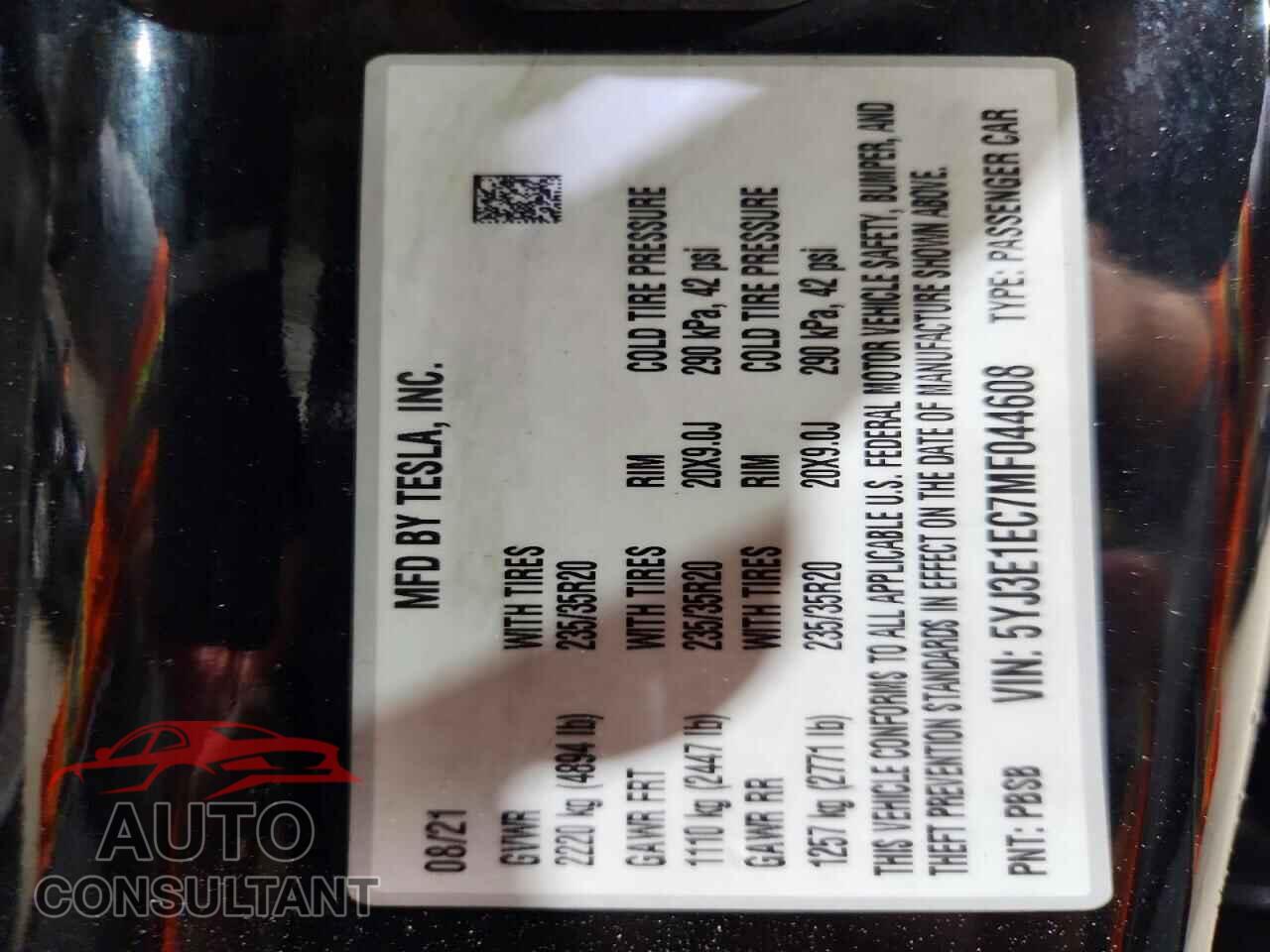 TESLA MODEL 3 2021 - 5YJ3E1EC7MF044608