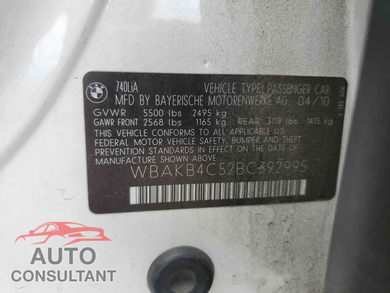 BMW 7 SERIES 2011 - WBAKB4C52BC392995