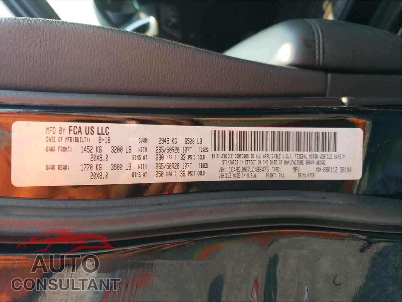 DODGE DURANGO 2018 - 1C4RDJAG7JC496475