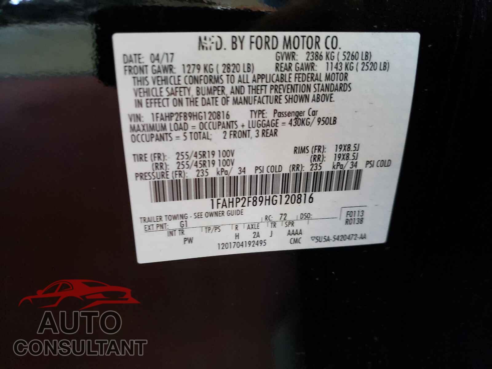 FORD TAURUS 2017 - 1FAHP2F89HG120816