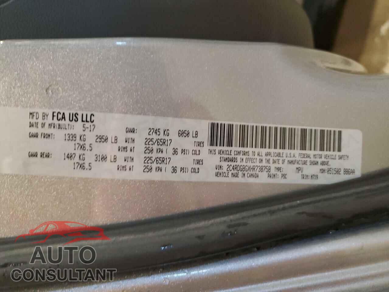 DODGE CARAVAN 2017 - 2C4RDGBGXHR738758
