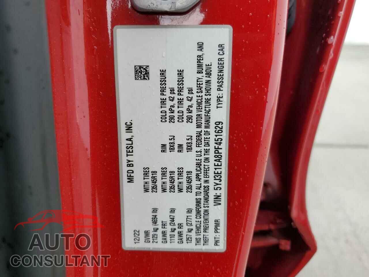 TESLA MODEL 3 2023 - 5YJ3E1EA8PF451629