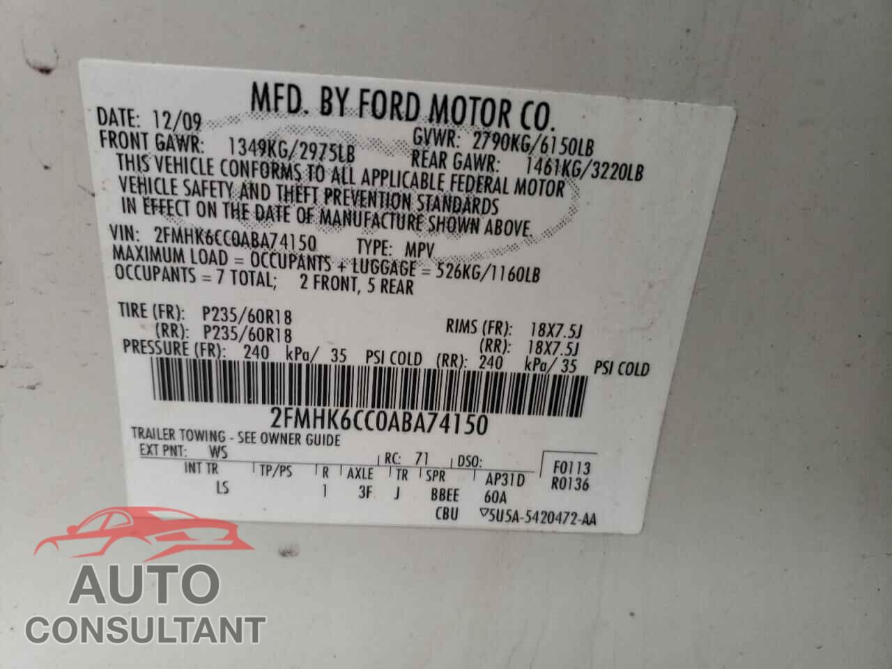FORD FLEX 2010 - 2FMHK6CC0ABA74150