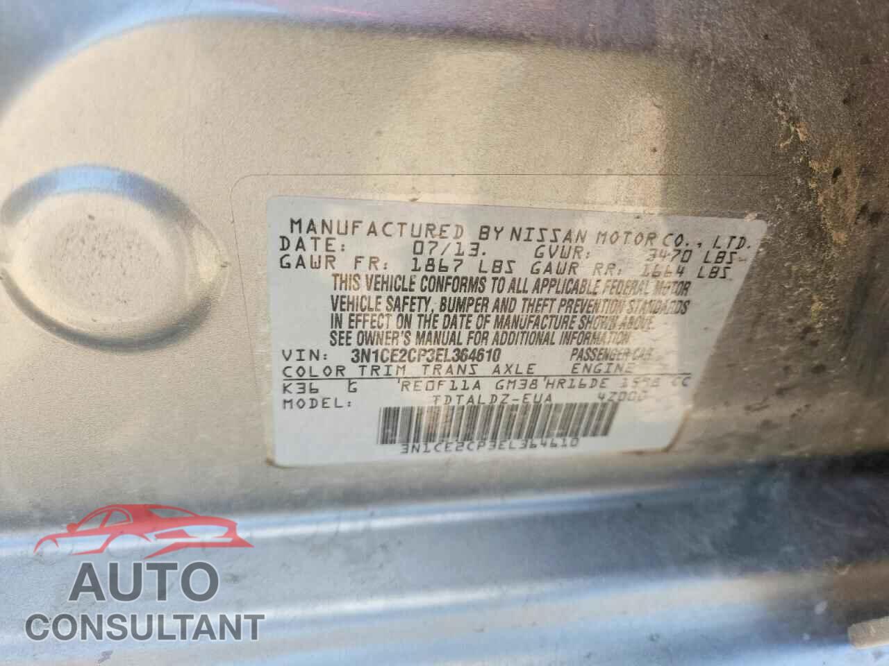 NISSAN VERSA 2014 - 3N1CE2CP3EL364610