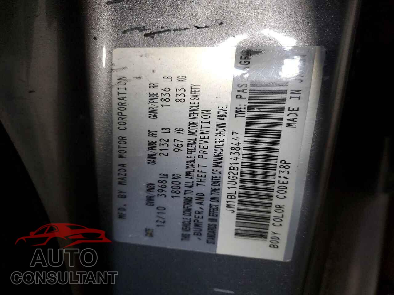 MAZDA 3 2011 - JM1BL1UG2B1438447