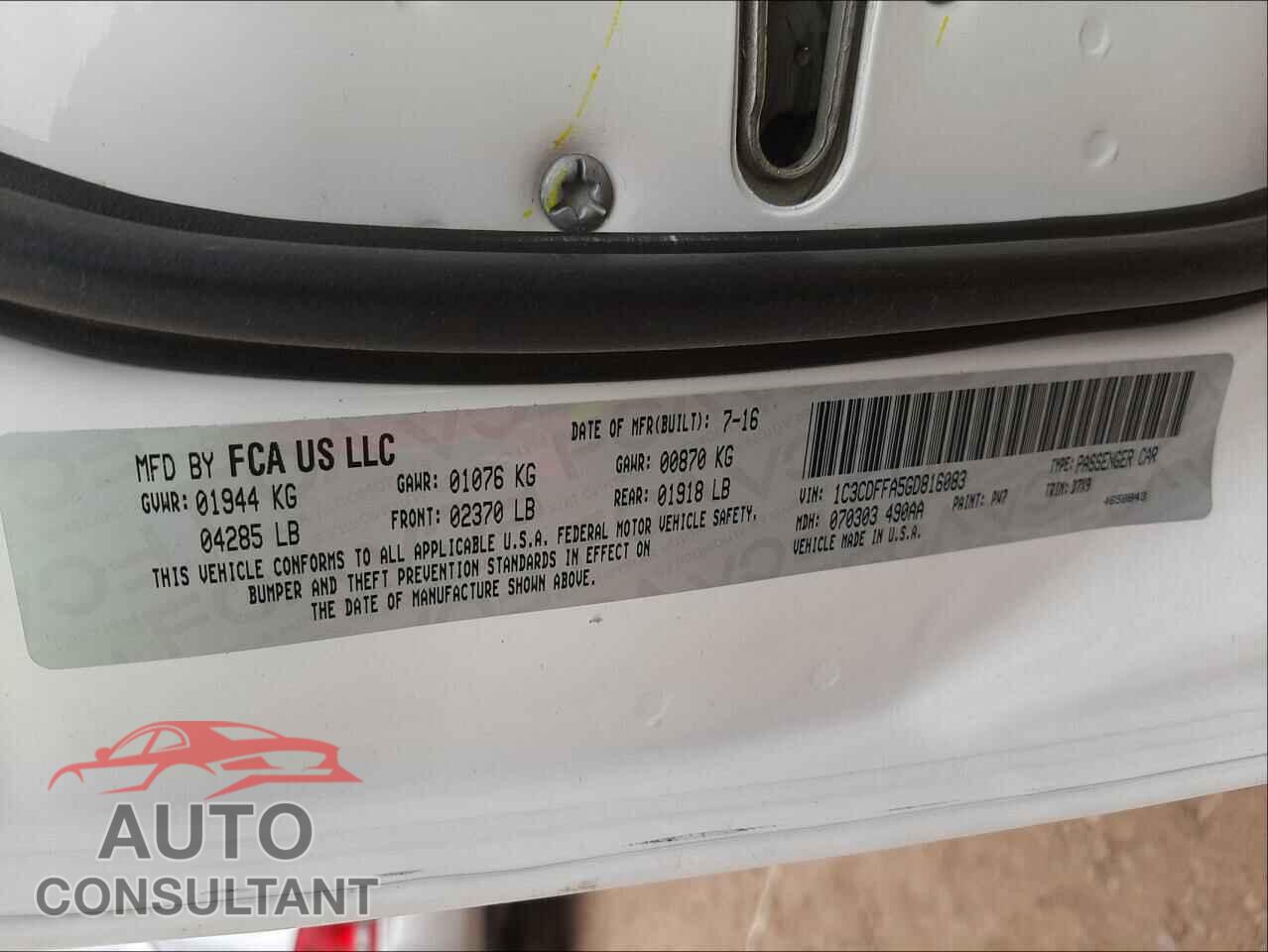 DODGE DART 2016 - 1C3CDFFA5GD816083