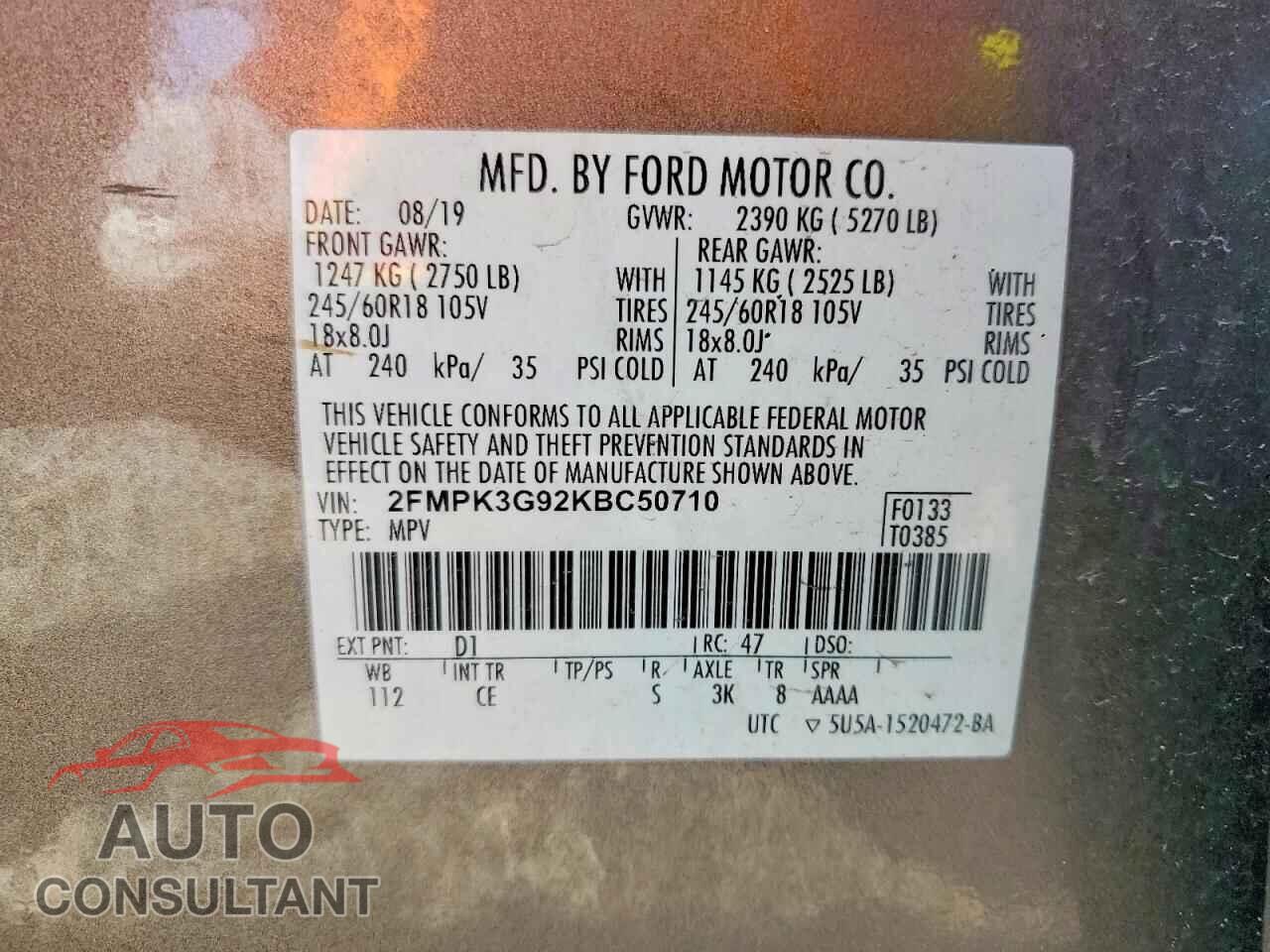 FORD EDGE 2019 - 2FMPK3G92KBC50710