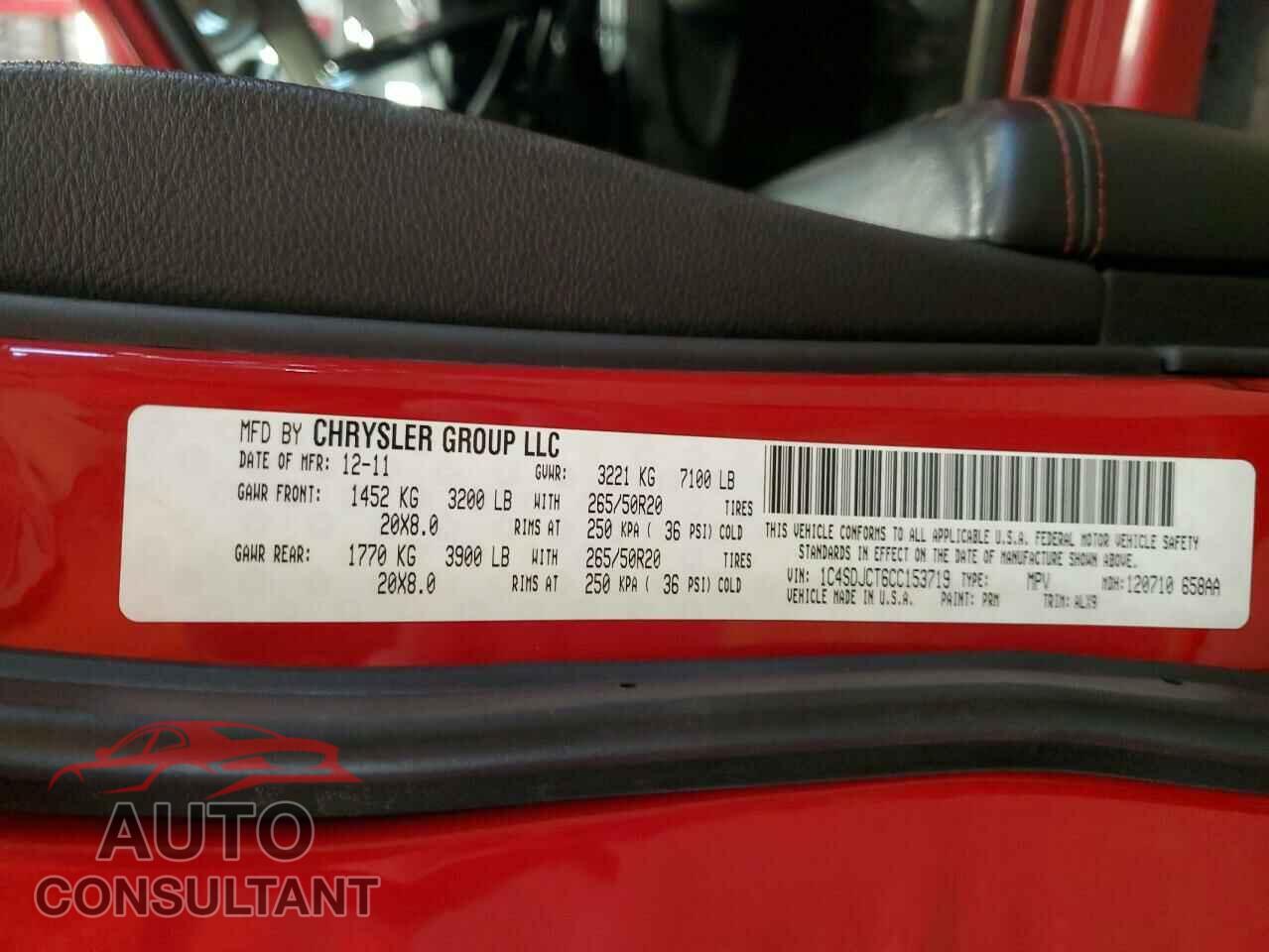 DODGE DURANGO 2012 - 1C4SDJCT6CC153719