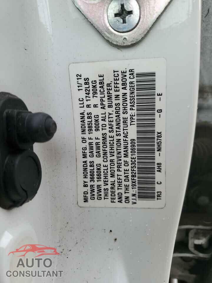 HONDA CIVIC 2012 - 19XFB2F53CE106909