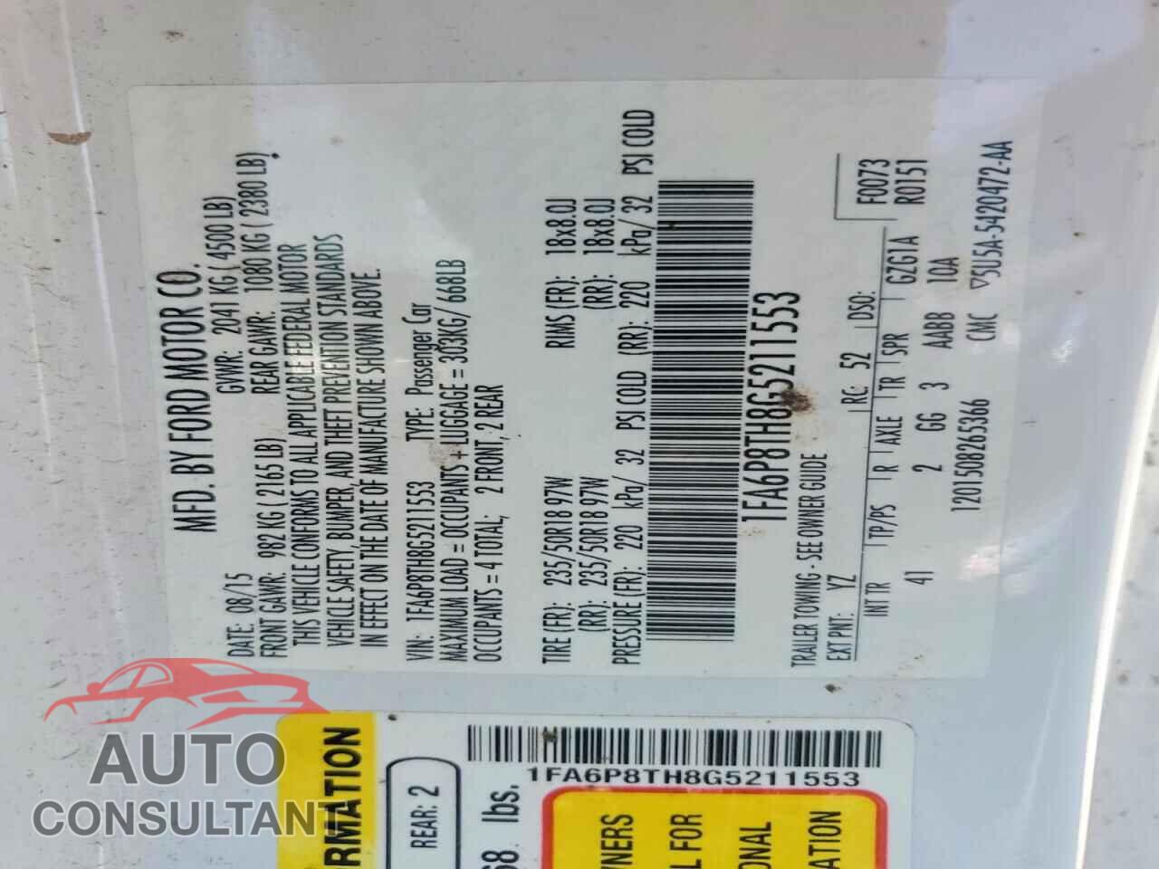 FORD MUSTANG 2016 - 1FA6P8TH8G5211553