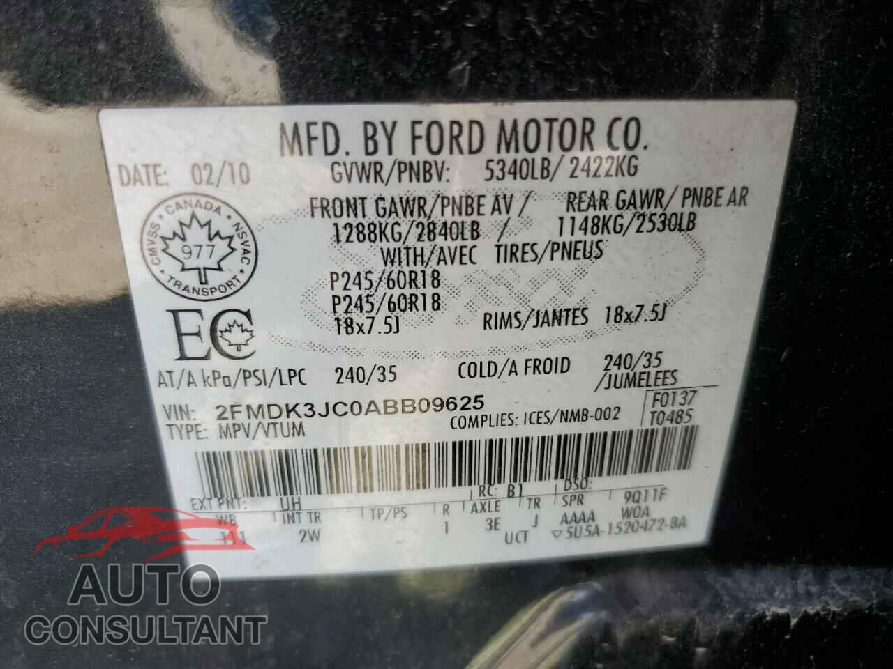 FORD EDGE 2010 - 2FMDK3JC0ABB09625