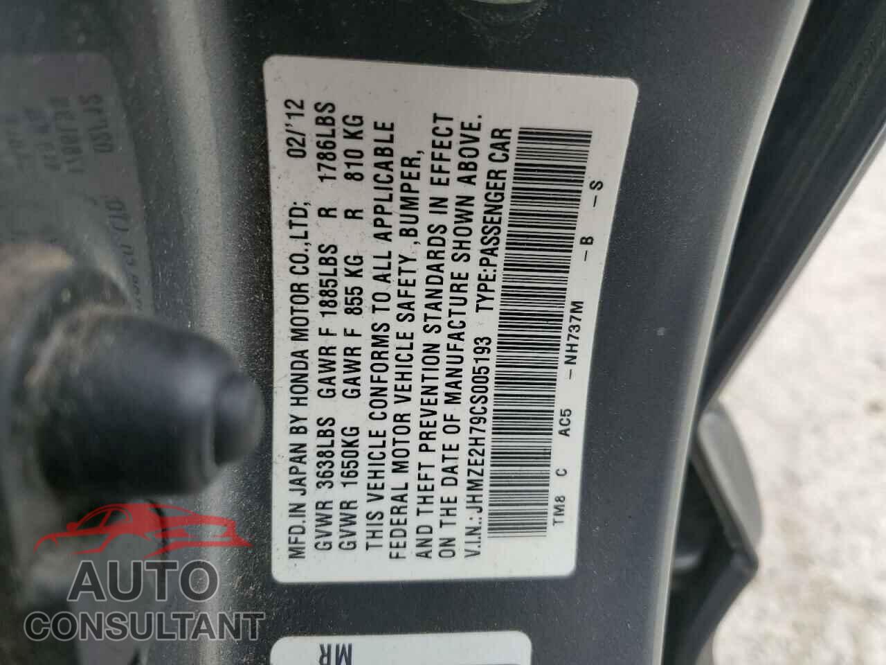 HONDA INSIGHT 2012 - JHMZE2H79CS005193