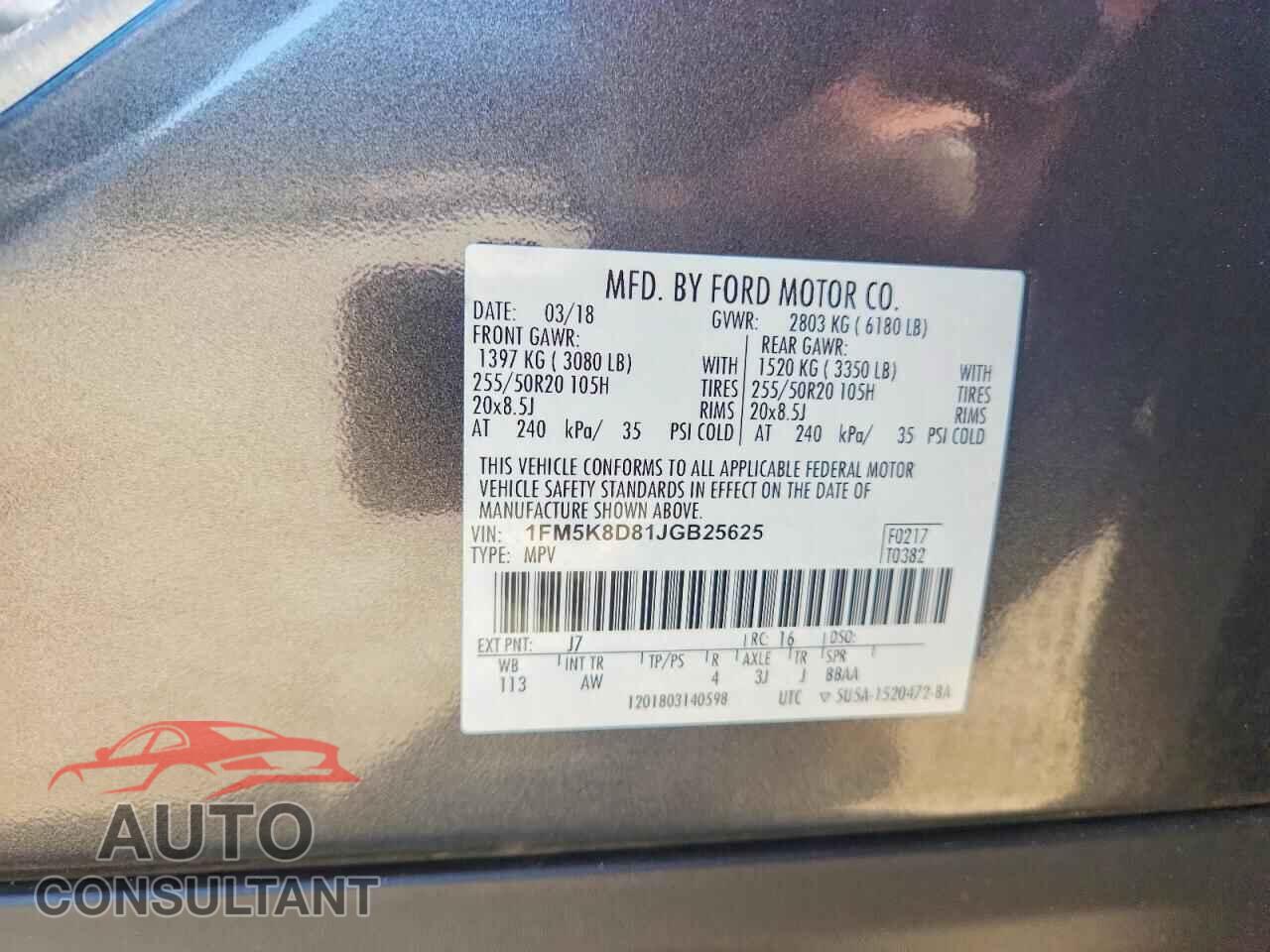 FORD EXPLORER 2018 - 1FM5K8D81JGB25625