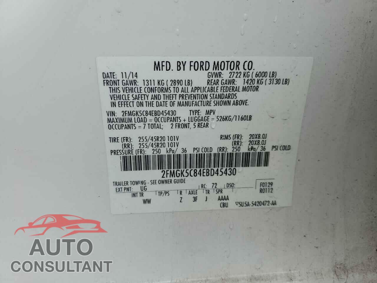 FORD FLEX 2014 - 2FMGK5C84EBD45430