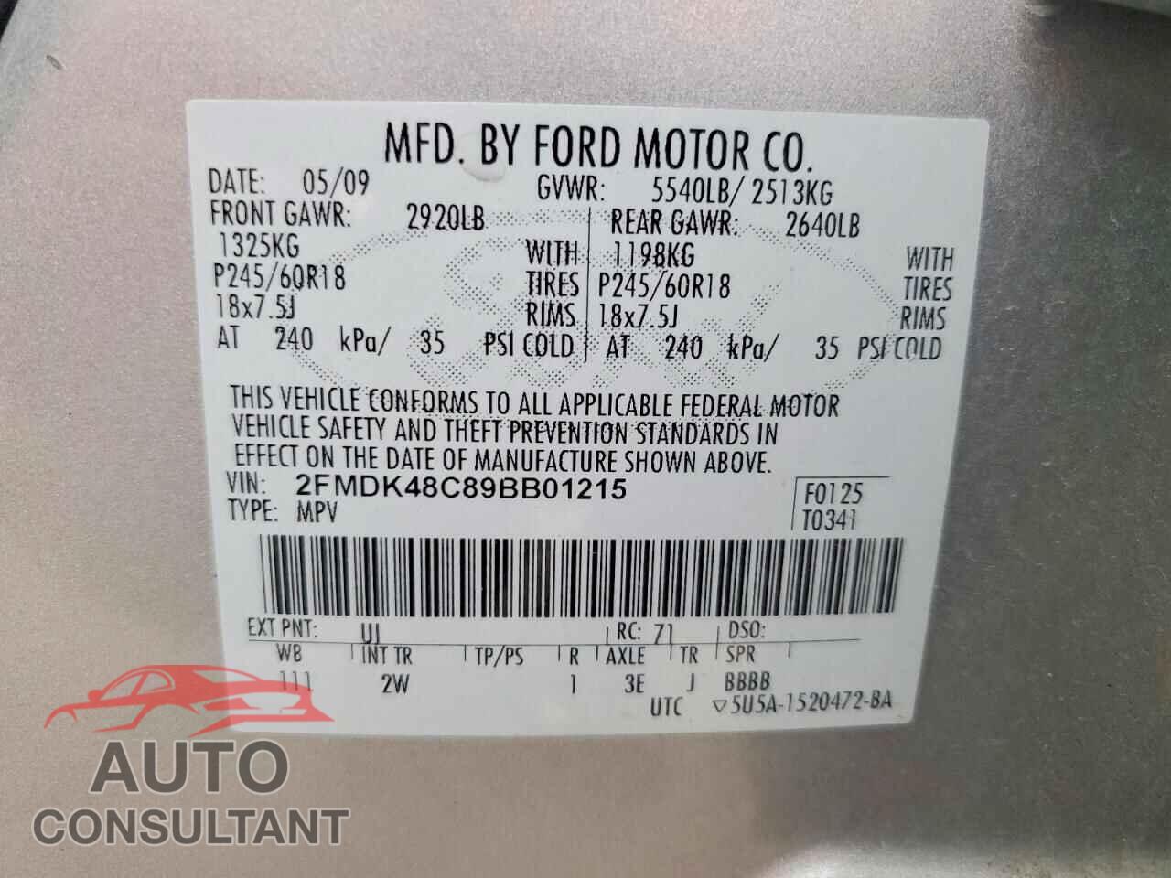 FORD EDGE 2009 - 2FMDK48C89BB01215