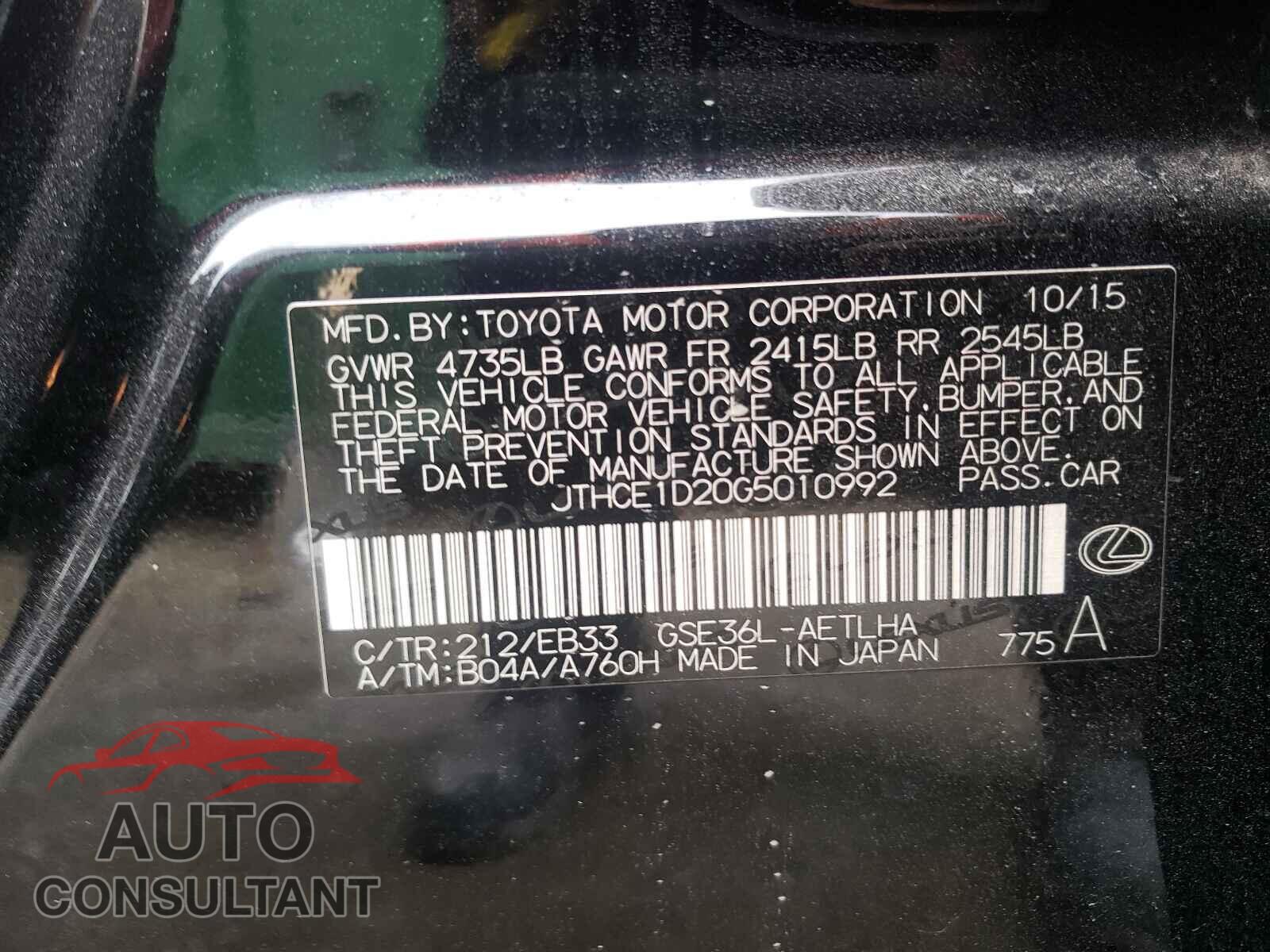 LEXUS IS 2016 - JTHCE1D20G5010992