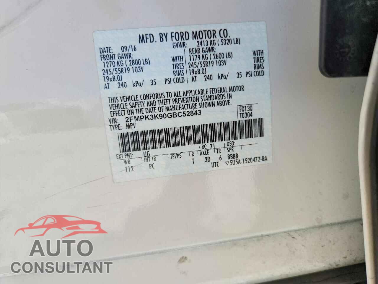 FORD EDGE 2016 - 2FMPK3K90GBC52843