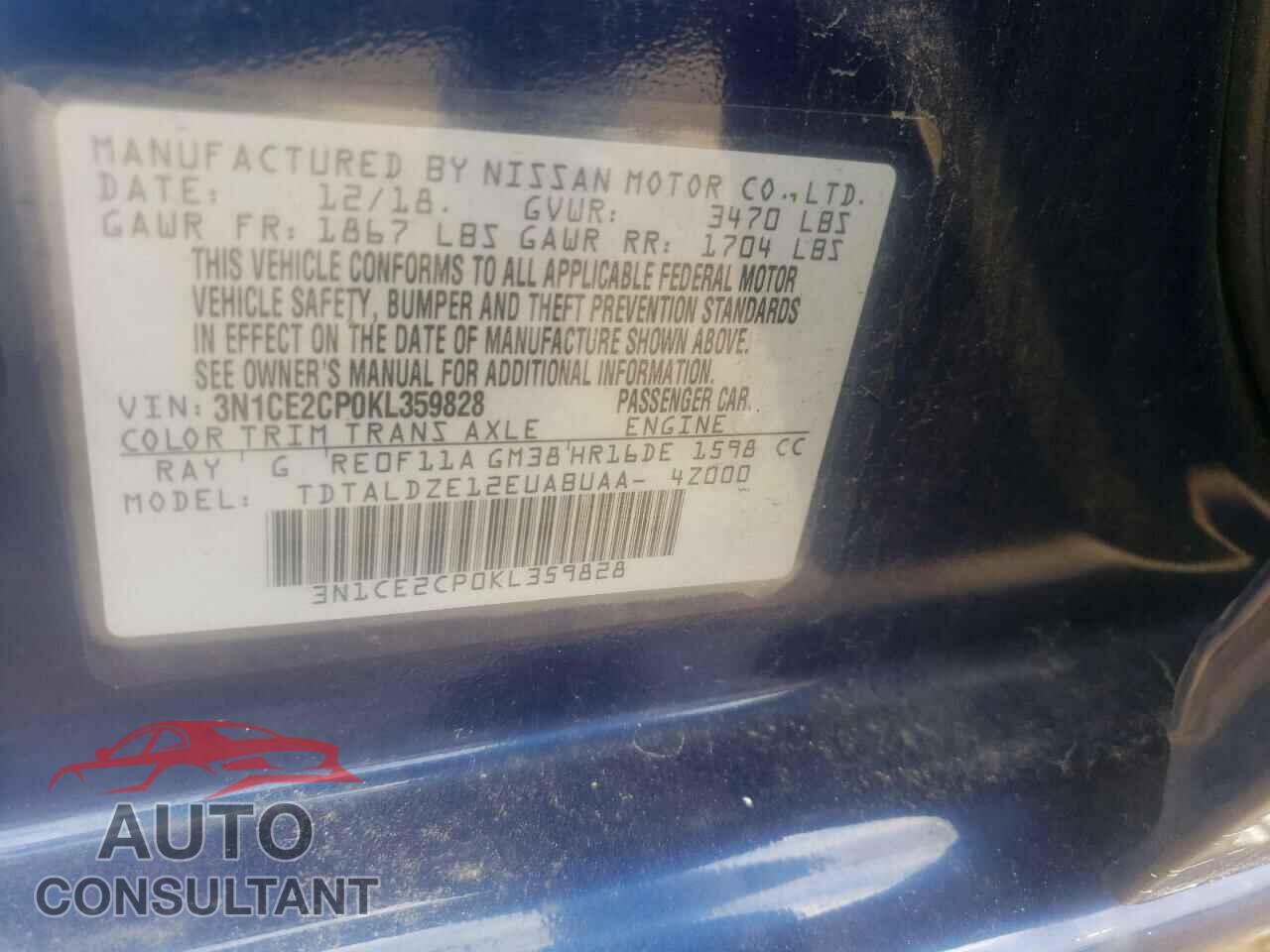 NISSAN VERSA 2019 - 3N1CE2CP0KL359828