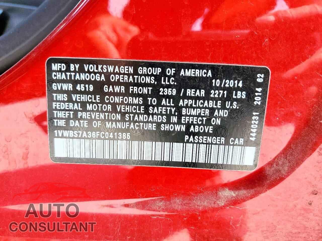 VOLKSWAGEN PASSAT 2015 - 1VWBS7A36FC041385