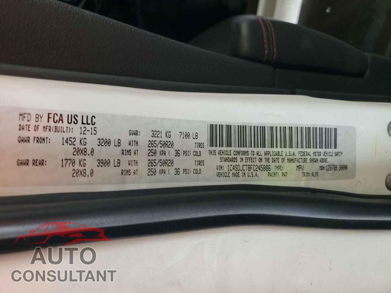 DODGE DURANGO 2015 - 1C4SDJCT8FC245886