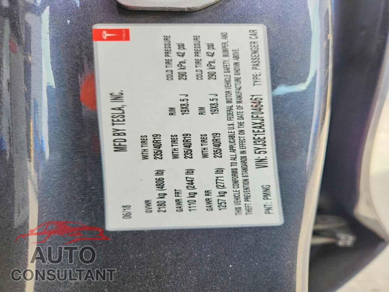 TESLA MODEL 3 2018 - 5YJ3E1EAXJF046461