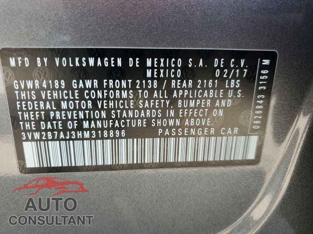 VOLKSWAGEN JETTA 2017 - 3VW2B7AJ3HM318896