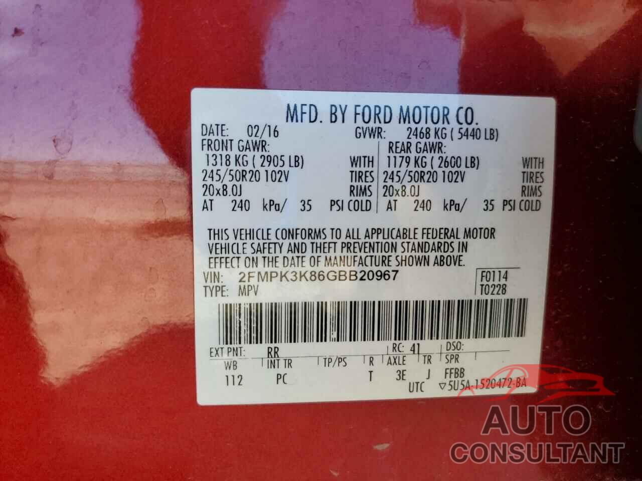 FORD EDGE 2016 - 2FMPK3K86GBB20967