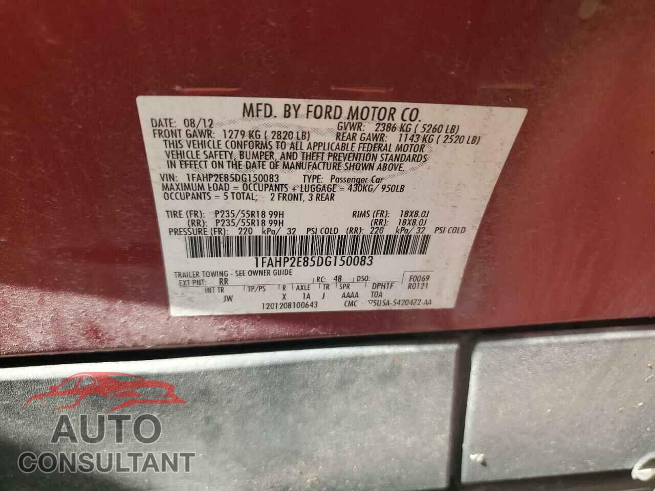 FORD TAURUS 2013 - 1FAHP2E85DG150083