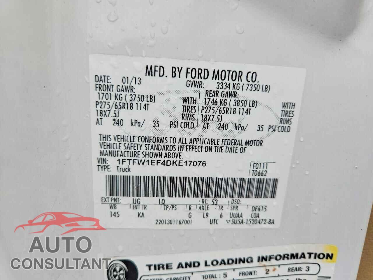 FORD F150 2013 - 1FTFW1EF4DKE17076