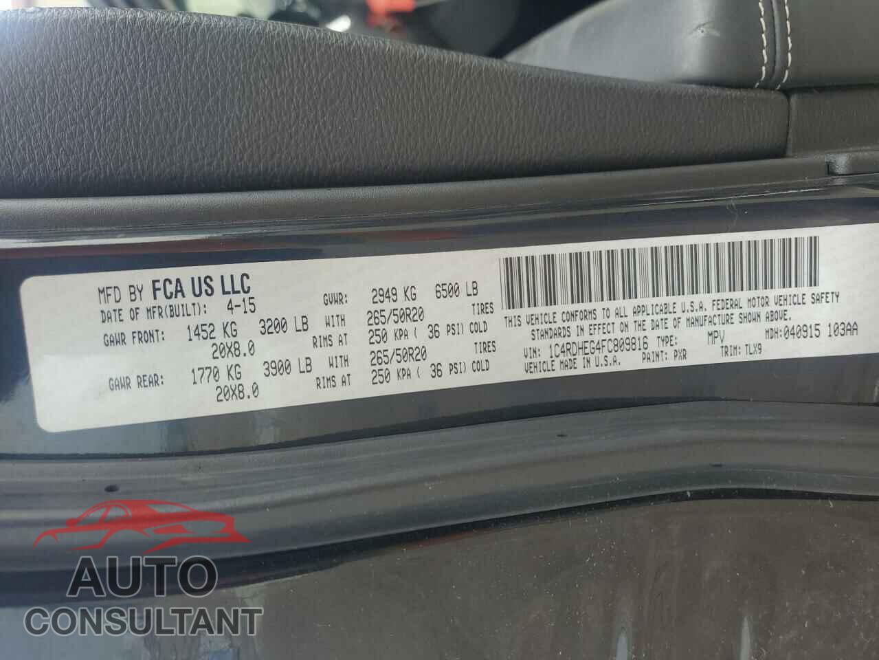 DODGE DURANGO 2015 - 1C4RDHEG4FC809816
