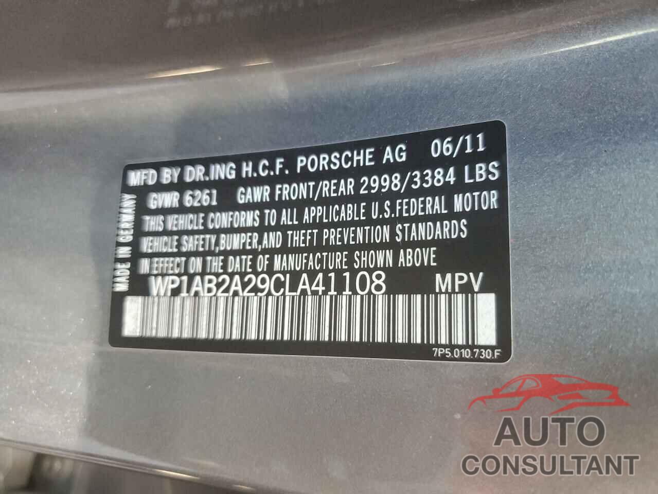 PORSCHE CAYENNE 2012 - WP1AB2A29CLA41108