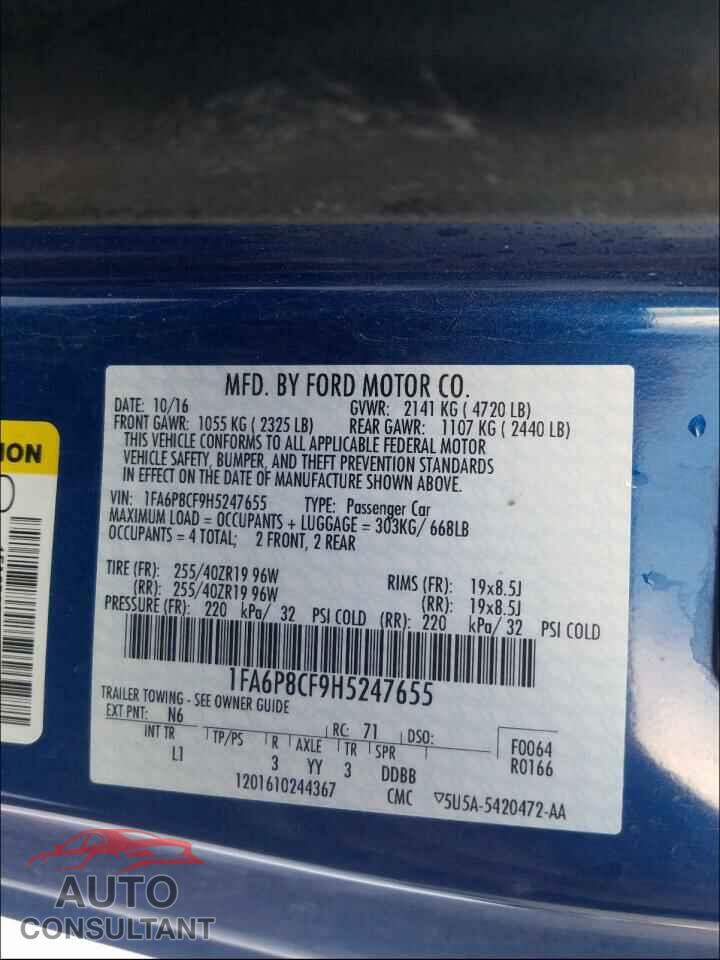 FORD MUSTANG 2017 - 1FA6P8CF9H5247655