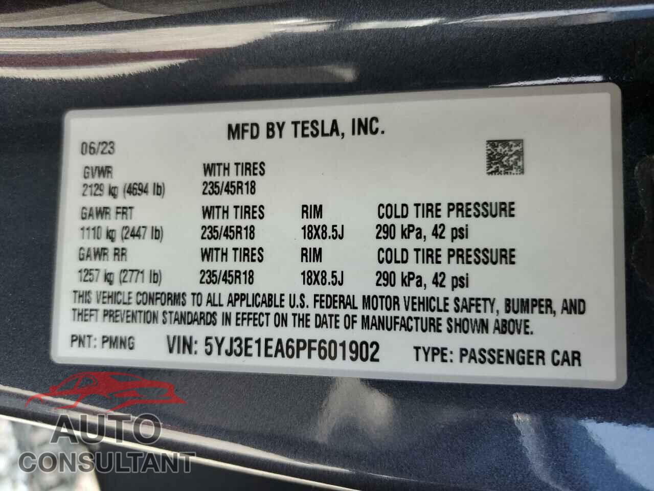 TESLA MODEL 3 2023 - 5YJ3E1EA6PF601902