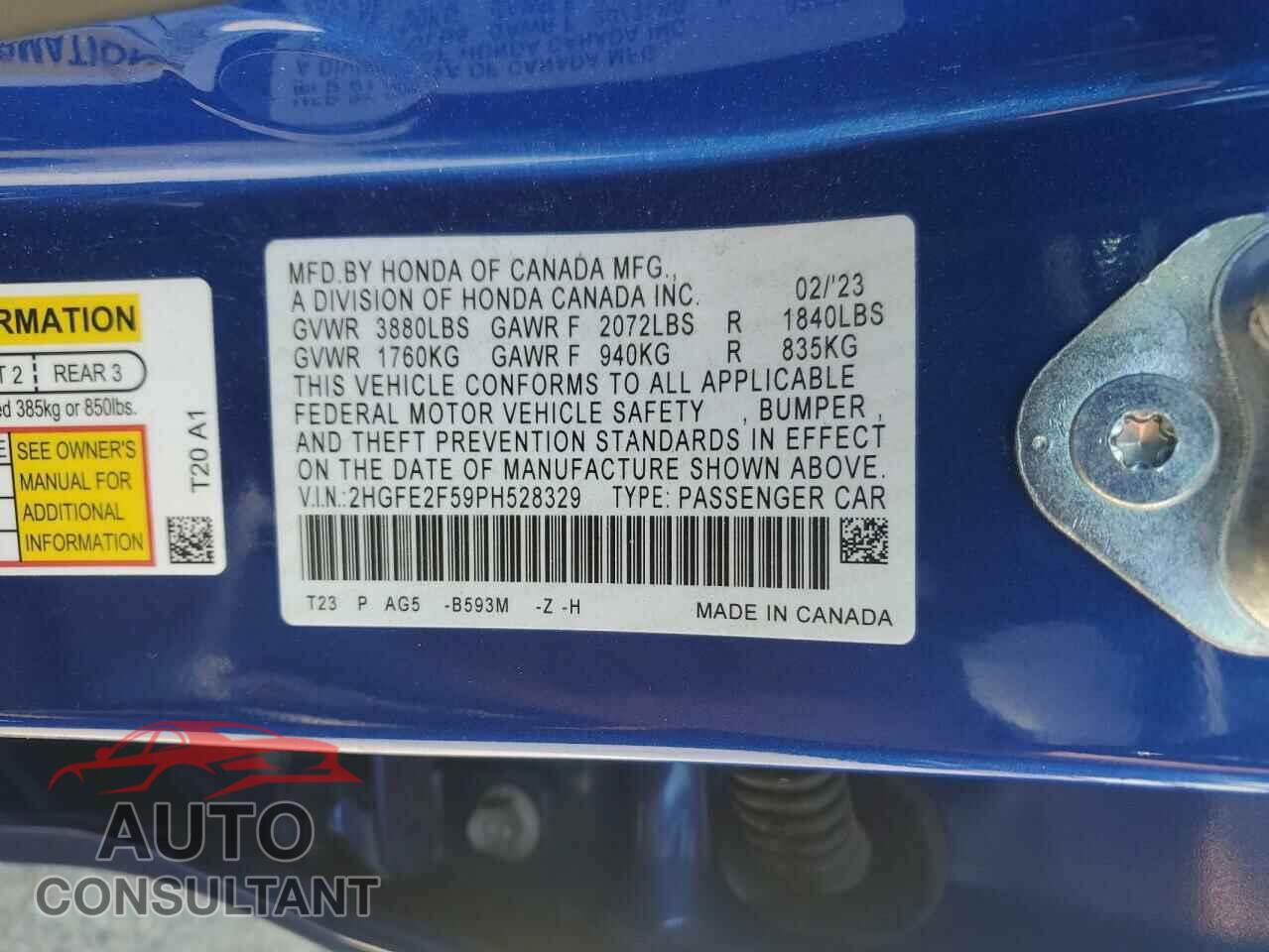HONDA CIVIC 2023 - 2HGFE2F59PH528329