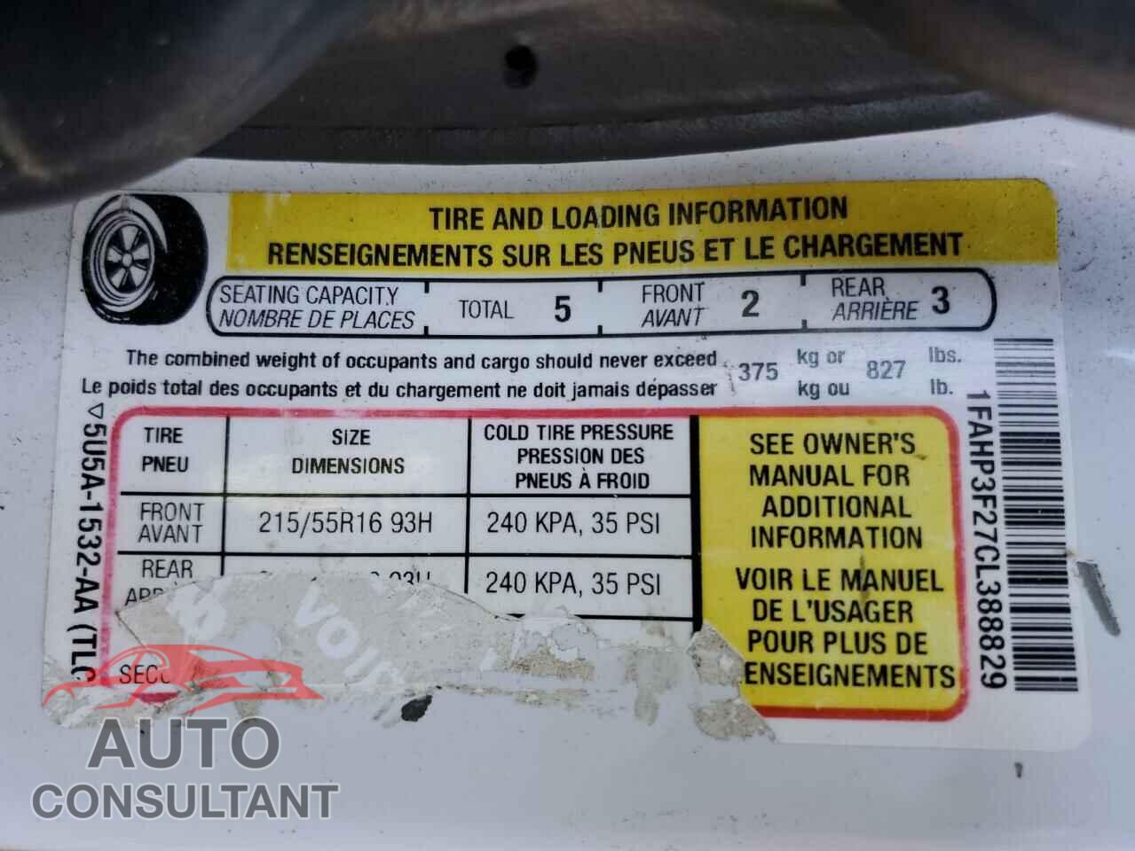 FORD FOCUS 2012 - 1FAHP3F27CL388829