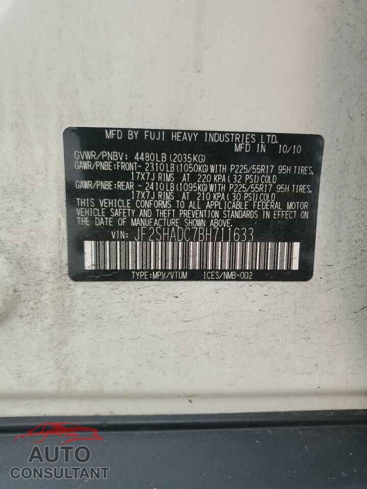 SUBARU FORESTER 2011 - JF2SHADC7BH711633