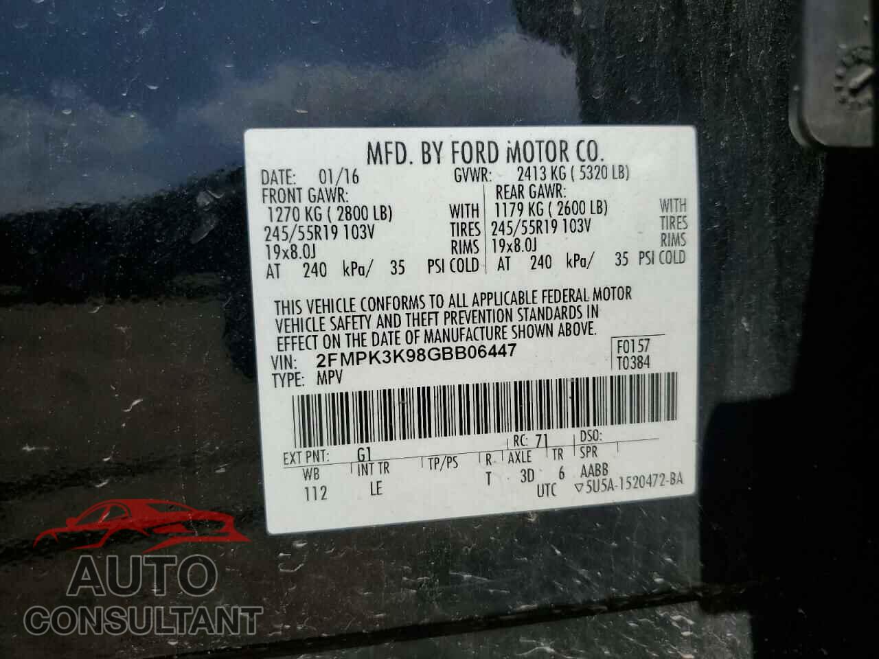 FORD EDGE 2016 - 2FMPK3K98GBB06447
