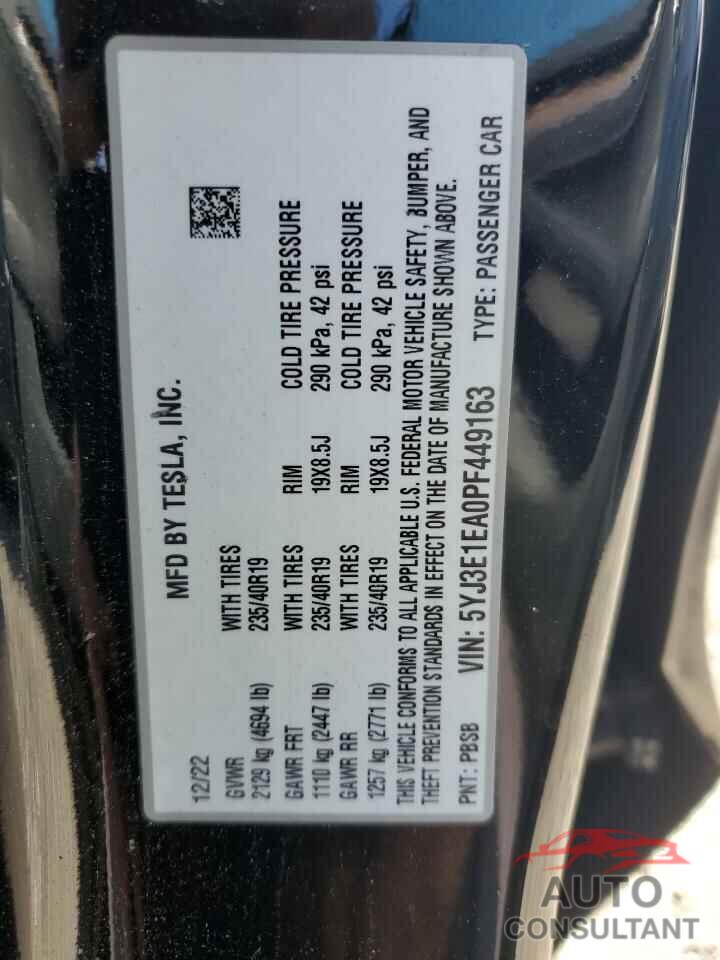 TESLA MODEL 3 2023 - 5YJ3E1EA0PF449163