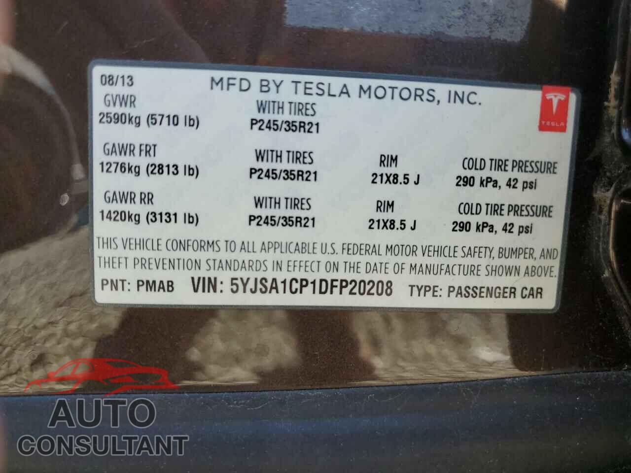 TESLA MODEL S 2013 - 5YJSA1CP1DFP20208