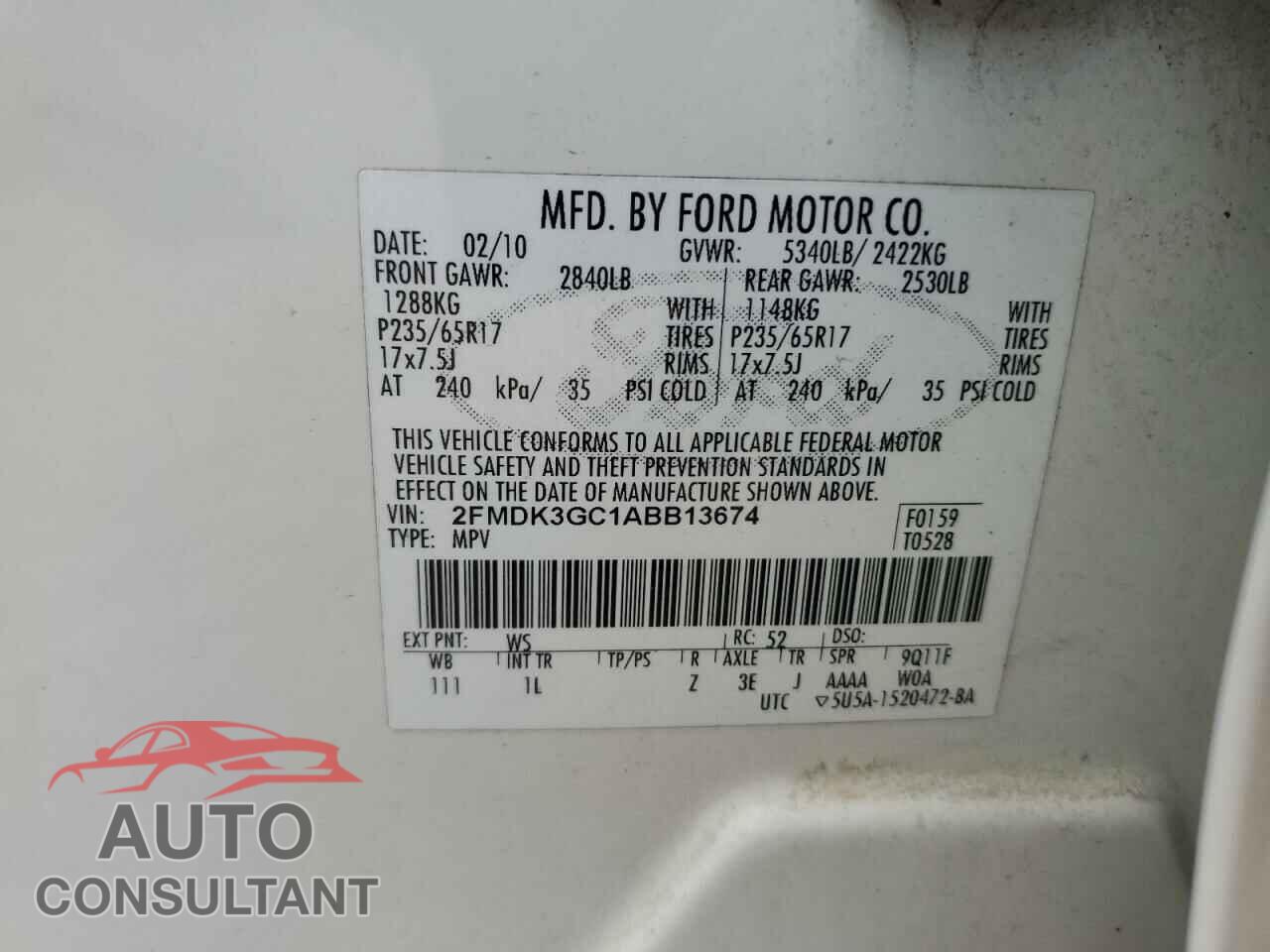 FORD EDGE 2010 - 2FMDK3GC1ABB13674