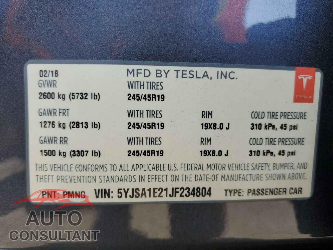 TESLA MODEL S 2018 - 5YJSA1E21JF234804