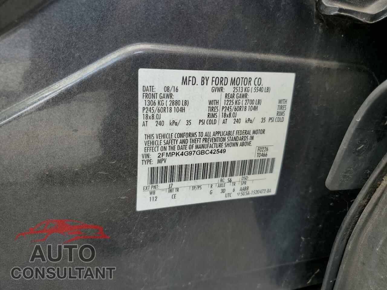 FORD EDGE 2016 - 2FMPK4G97GBC42549