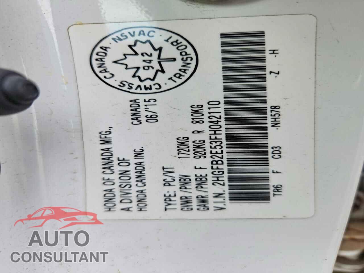 HONDA CIVIC 2015 - 2HGFB2E53FH042110