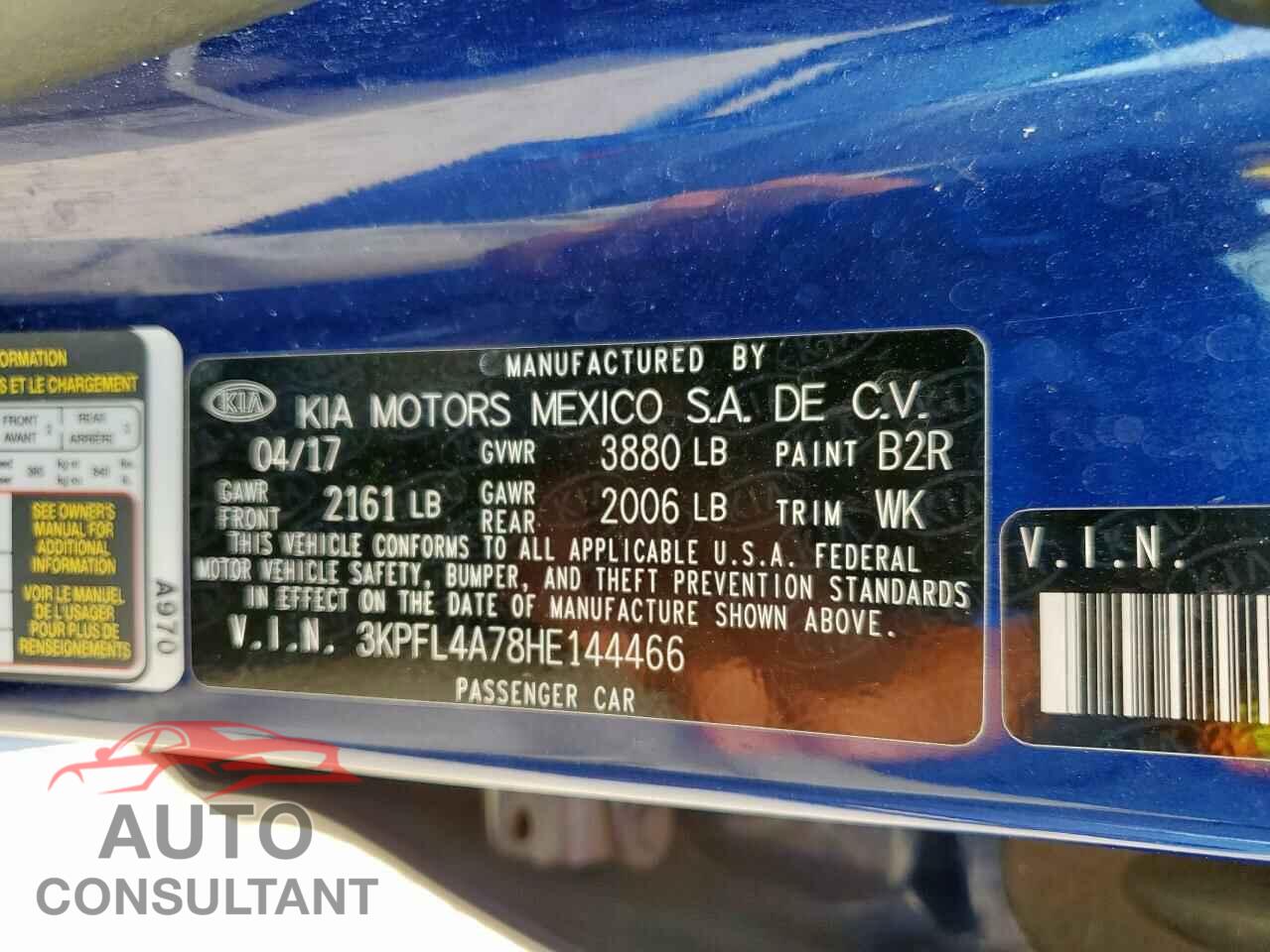 KIA FORTE 2017 - 3KPFL4A78HE144466