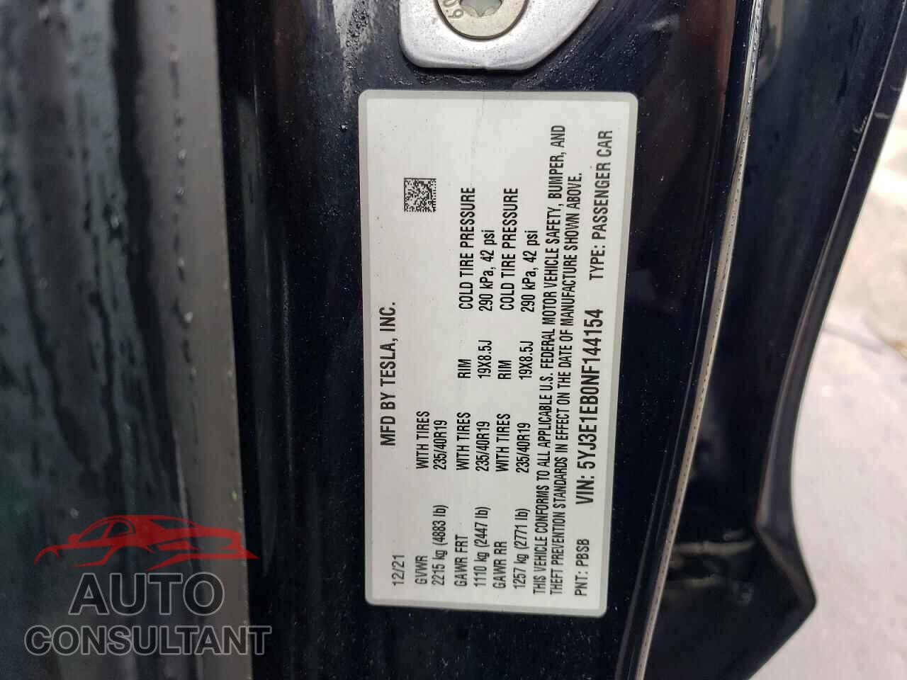 TESLA MODEL 3 2022 - 5YJ3E1EB0NF144154