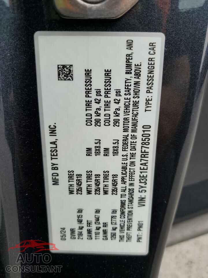 TESLA MODEL 3 2024 - 5YJ3E1EA7RF785010